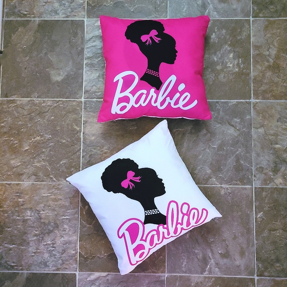 Afro BarbieGirl Original Design Pillowcase Pillowcover Afro Puff Hotpink White